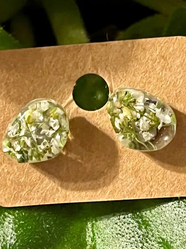 Alyssum Flower Resin Earrings - Small Ovals Jewelry