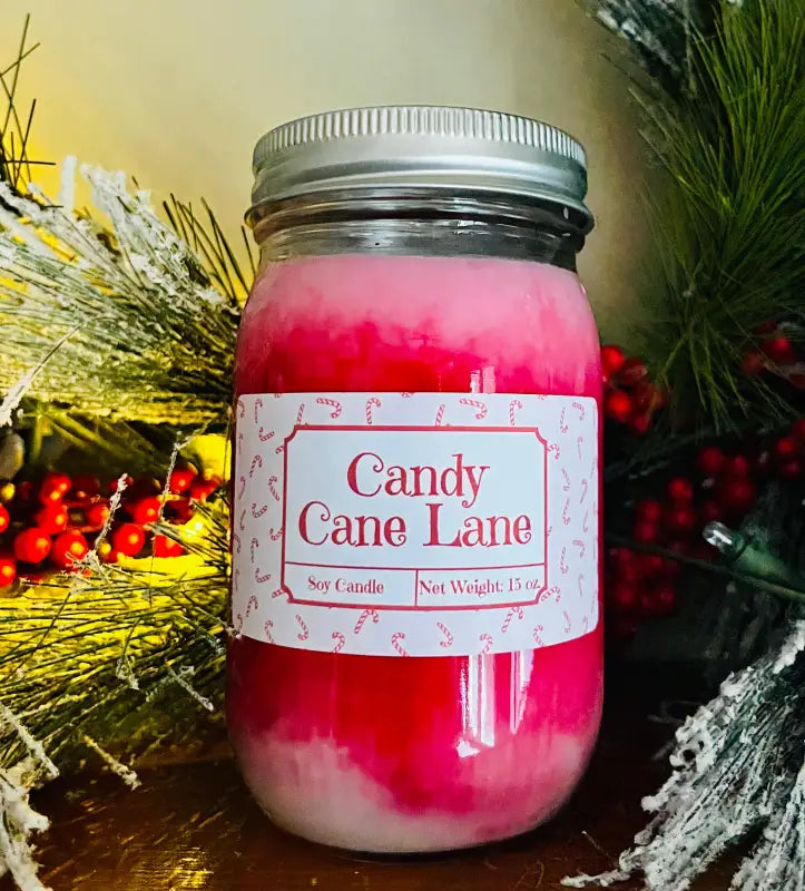 Candy Cane Lane - Large Jar. Net Weight: 15 oz. Candles