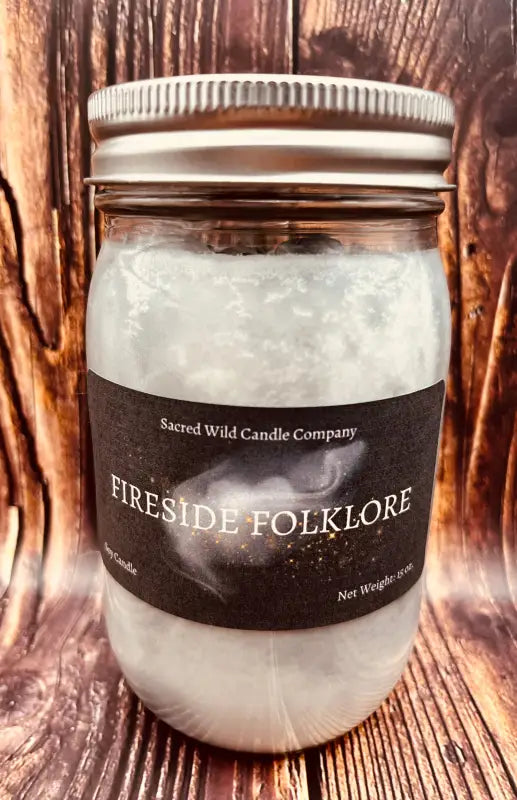 Fireside Folklore - Large Jar with Lid. Net Weight: 15 oz. Candle