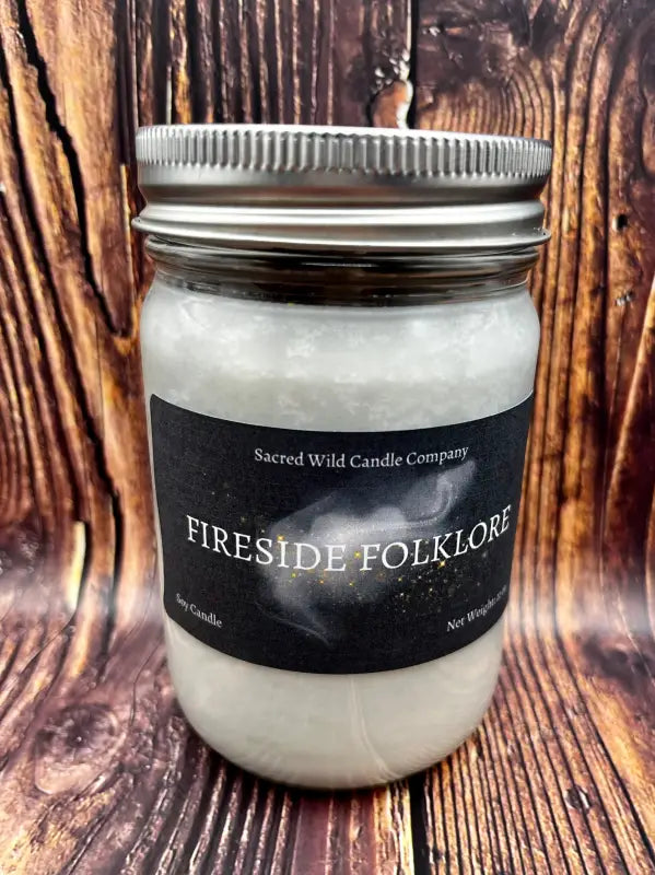 Fireside Folklore - Medium Jar with Lid. Net Weight: 11 oz. Candle