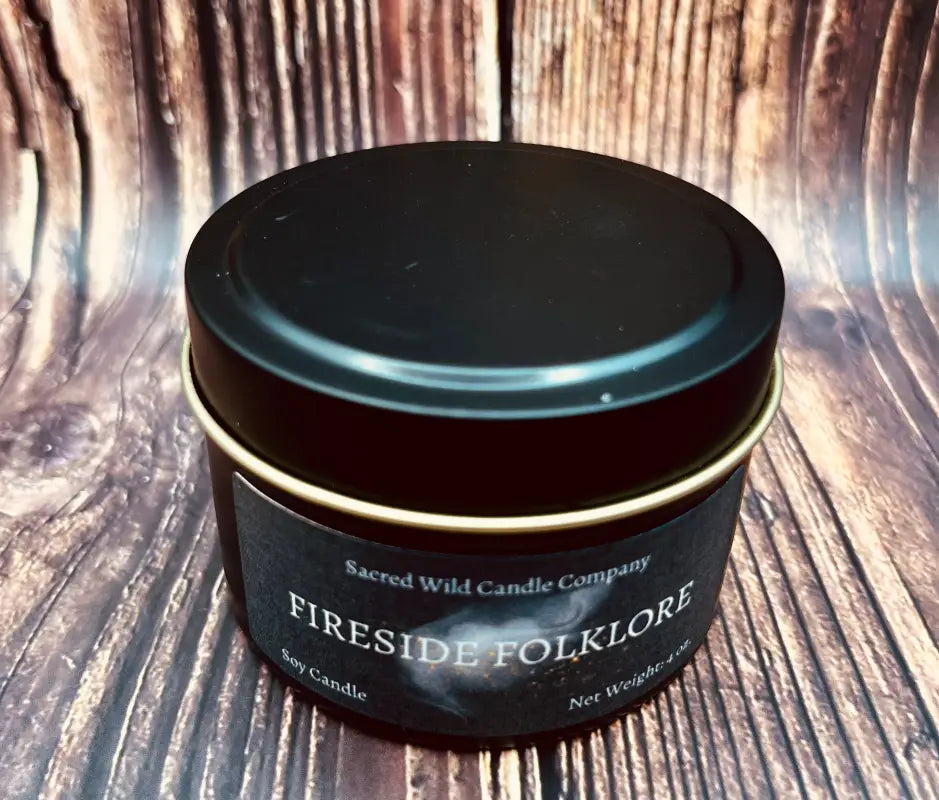 Fireside Folklore - Small Tin. Net Weight: 4 oz. Candle