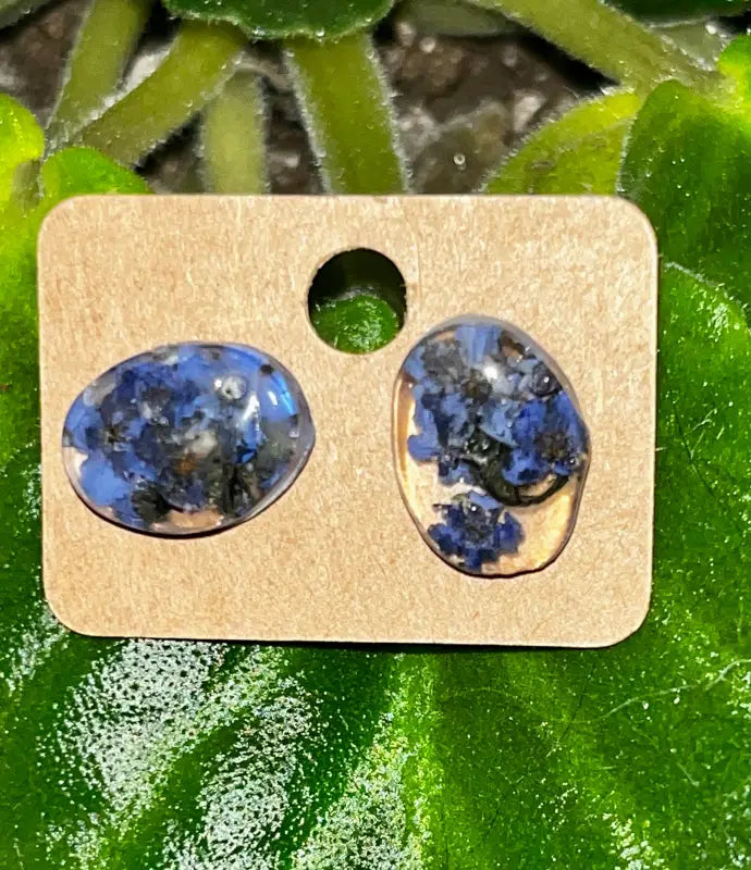 Forget - Me - Not Earrings. - Small Oval with crushed forget - me - nots Jewelry