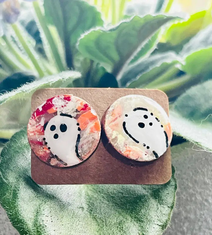 Ghost Studs. Oakleaf Handmade Jewelry. Handpainted. - Jewelry