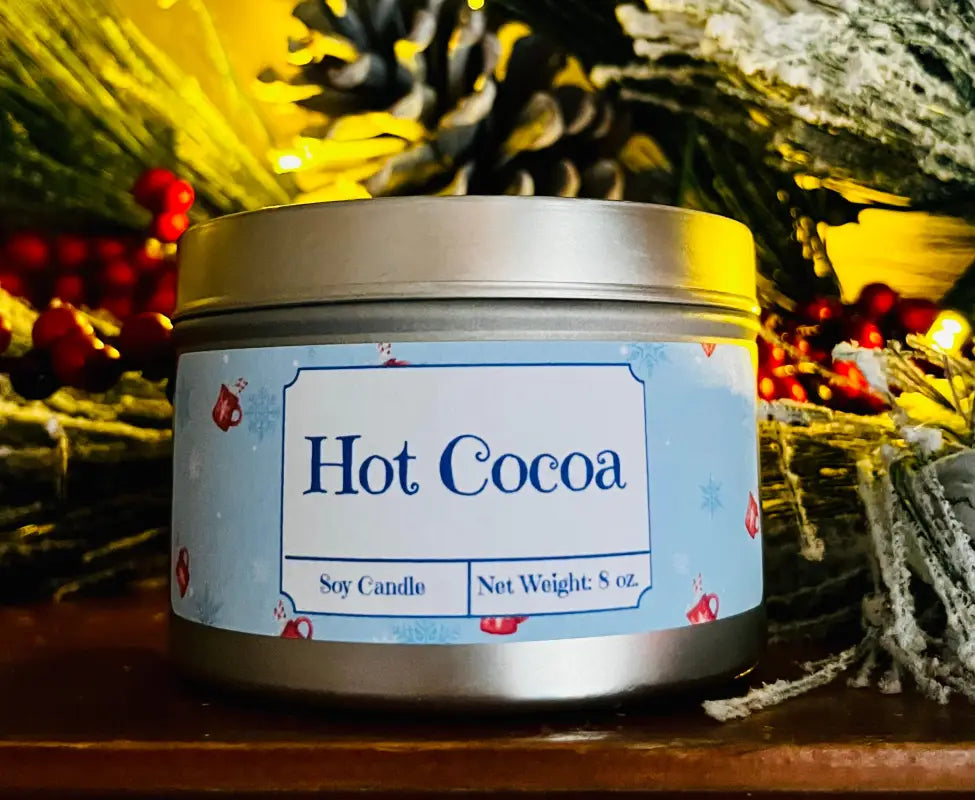 Hot Cocoa - Large Tin. Net Weight: 8 oz. Candles