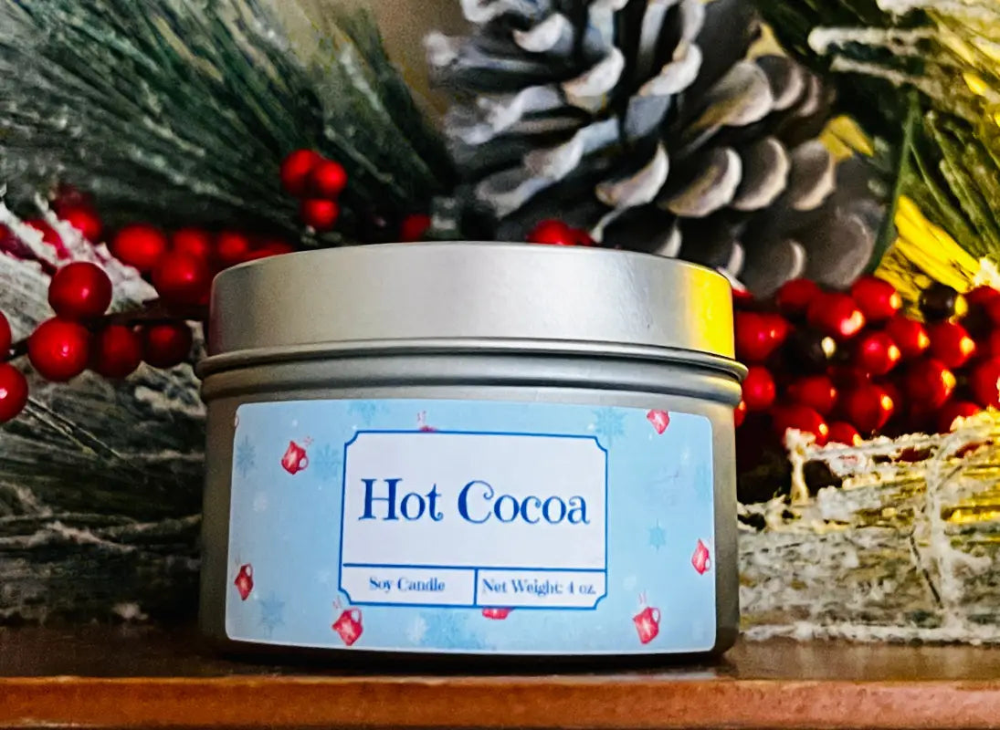 Hot Cocoa - Small Tin. Net Weight: 4 oz. Candles