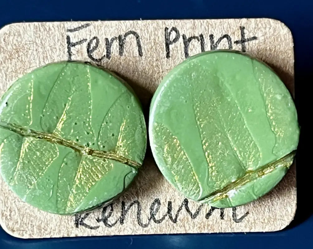 Leaf Print Studs. Handmade with Polymer Clay. - Fern Print - Round Studs Jewelry