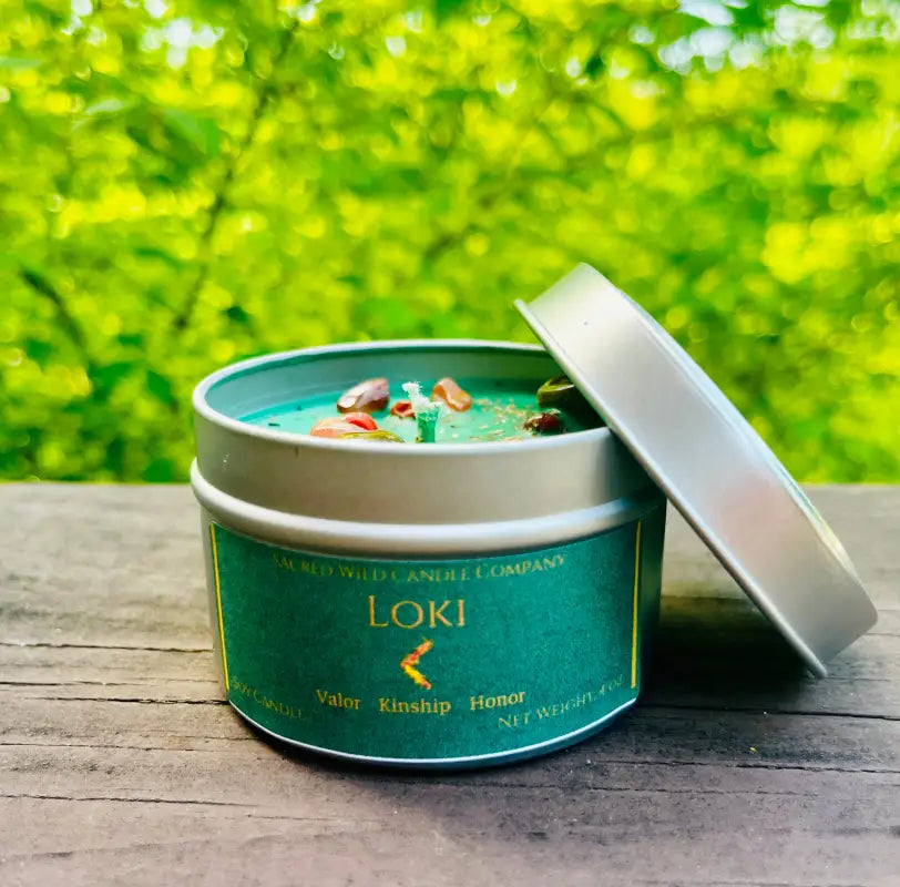 Loki - Small Tin. Net Weight: 4 oz - Candles