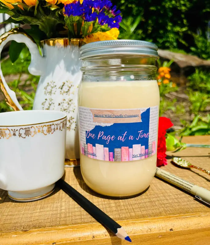 One Page at a Time - Large Jar with Lid. Net Weight: 15 oz. Candles