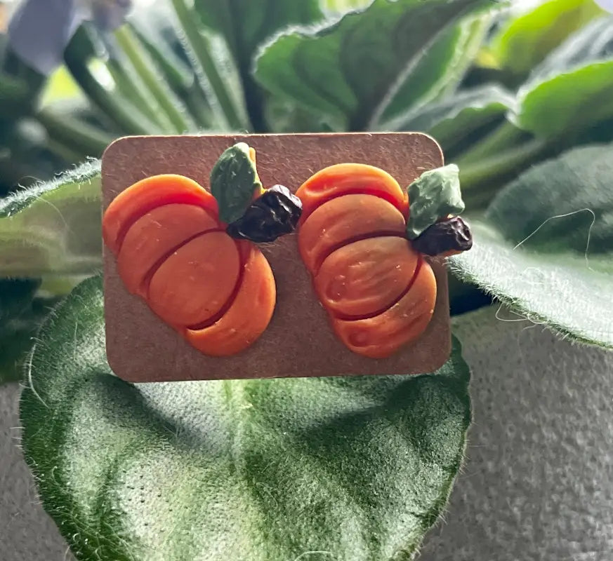 Pumpkin Studs. Handmade polymer clay earrings. - Jewelry