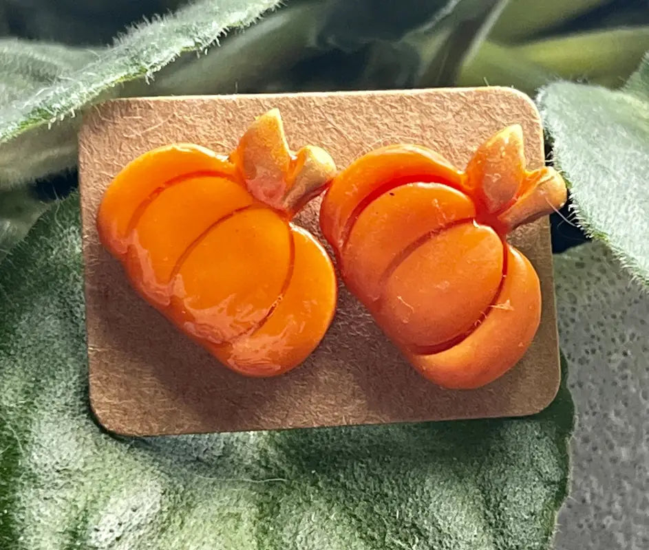 Pumpkin Studs. Handmade polymer clay earrings. - Jewelry