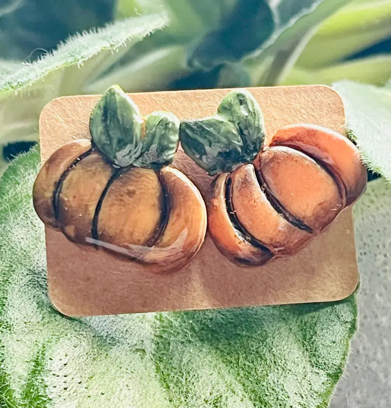 Pumpkin Studs. Handmade polymer clay earrings. - Jewelry