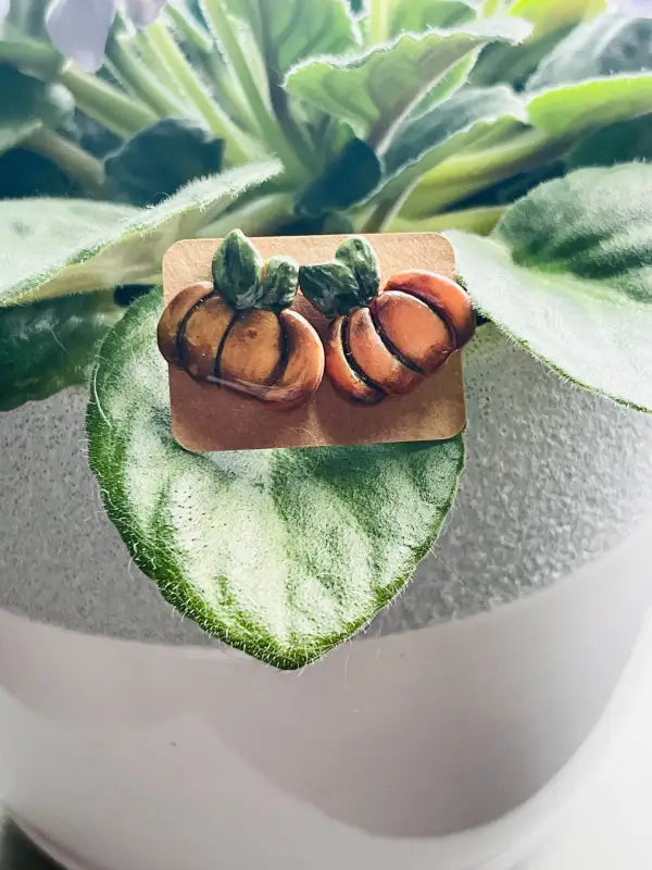 Pumpkin Studs. Handmade polymer clay earrings. - Jewelry