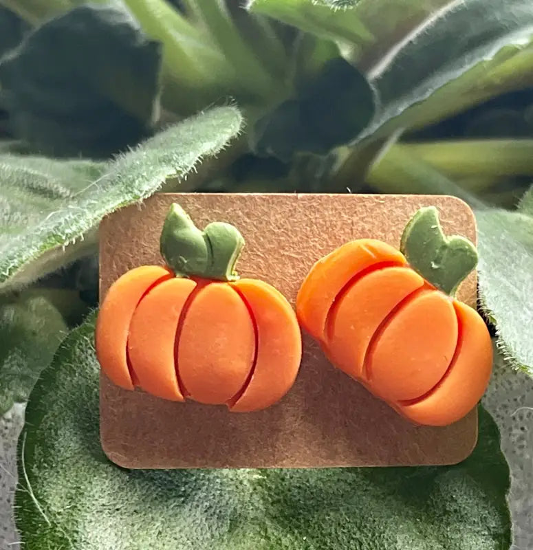 Pumpkin Studs. Handmade polymer clay earrings. - Jewelry