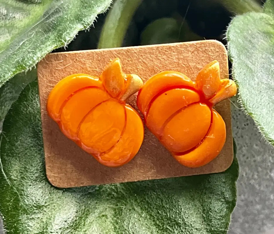 Pumpkin Studs. Handmade polymer clay earrings. - Jewelry