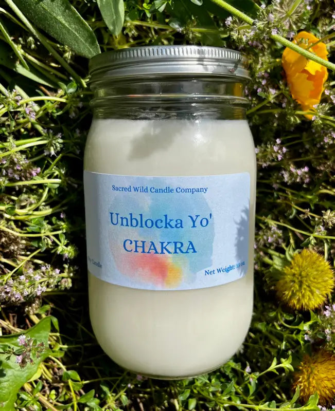 Unblocka Yo’ Chakra - Large Jar with Lid. Net Weight: 15 oz. Candles