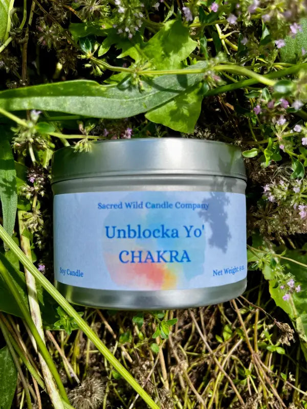 Unblocka Yo’ Chakra - Large Tin. Net Weight: 8 oz. Candles