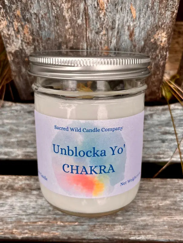 Unblocka Yo’ Chakra - Small Jar with Lid. Net Weight: 6 oz. Candles