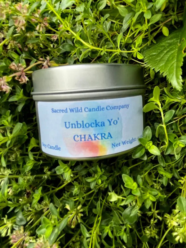 Unblocka Yo’ Chakra - Small Tin. Net Weight: 4 oz. Candles